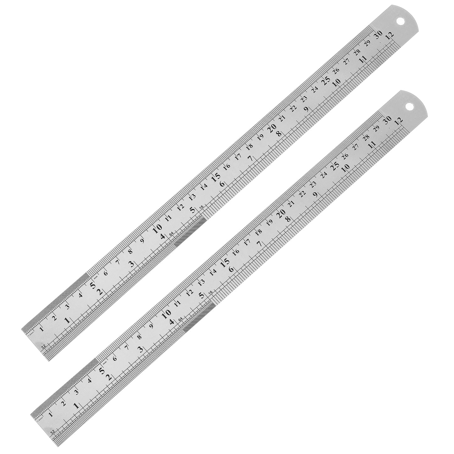 COMNICO Stainless Steel Ruler Metal Ruler 12 Inch 2 Pcs Precision Measuring Ruler with inches and Centimeters Silver Flexible Drawing Ruler for School Classroom Home Office Architect Drawing