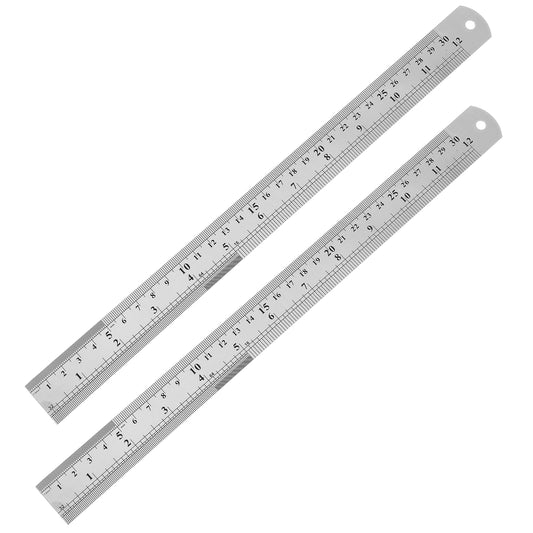 COMNICO Stainless Steel Ruler Metal Ruler 12 Inch 2 Pcs Precision Measuring Ruler with inches and Centimeters Silver Flexible Drawing Ruler for School Classroom Home Office Architect Drawing