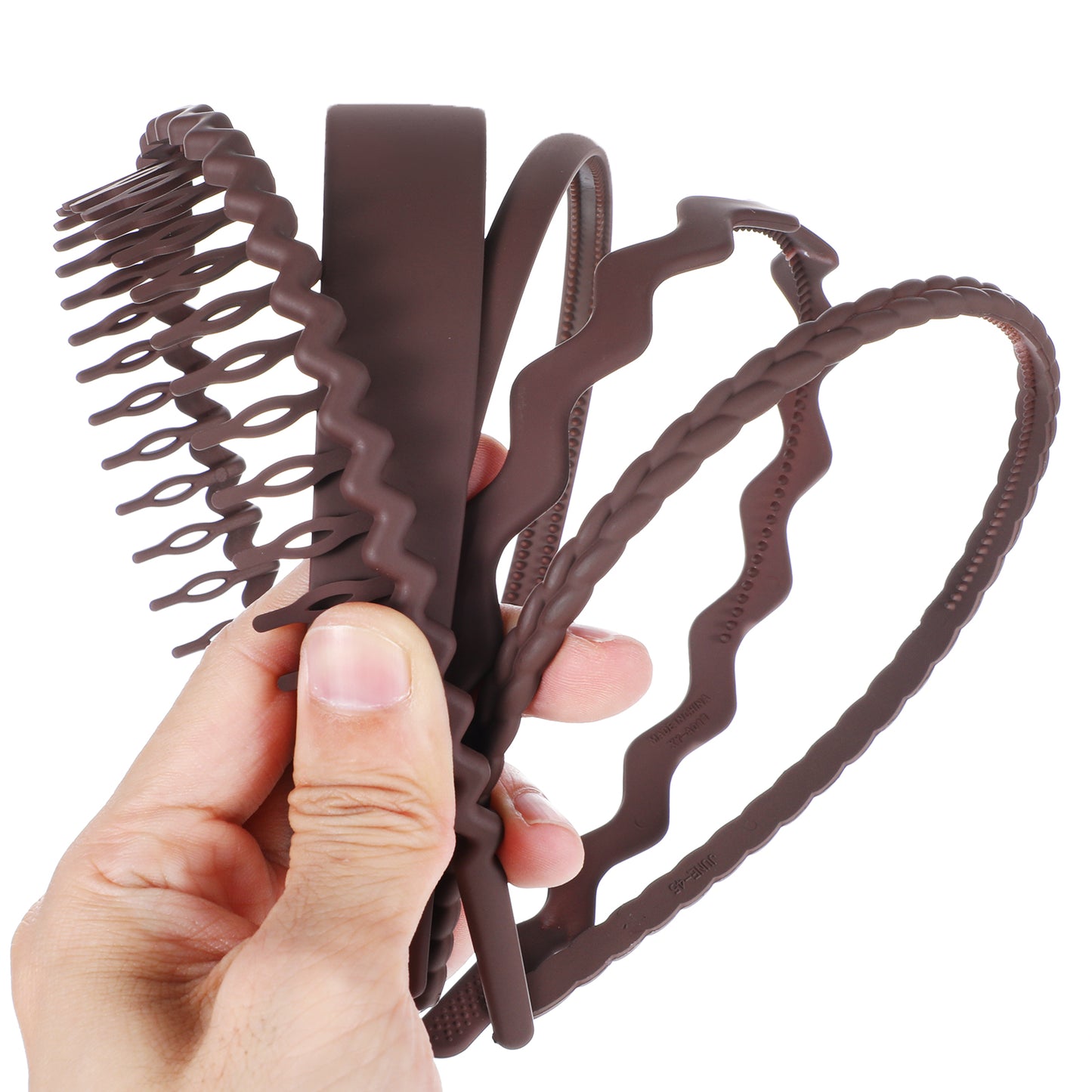 Sibba Non Slip Plastic Headbands 5 Pcs Wide Head Bands with Teeth Women Hairband Black Spring Wavy Hoop Makeup Headwear Hair Accessories for Sports Spa Facial Decorations Gifts Brown
