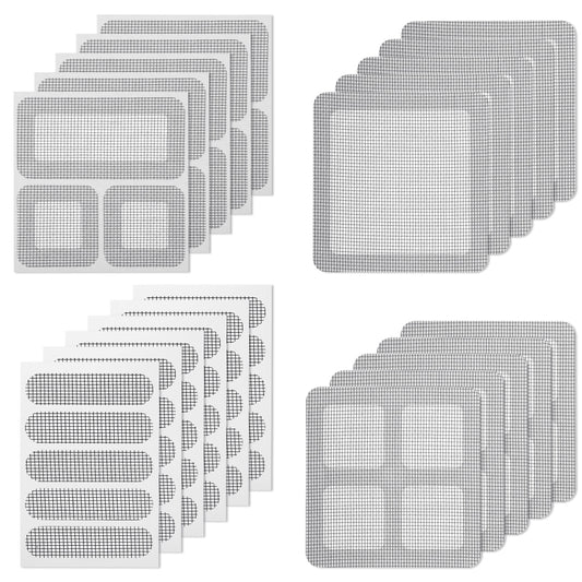 Sibba 20 Sheets Window Screen Repair Kit, 4 Sizes Black Self-Adhesive Screen Patch Repair Kit for Mesh Screens Door, Strong Adhesive Fiberglass Quick Screens Repairs Tape for Mesh Window Drain Holes