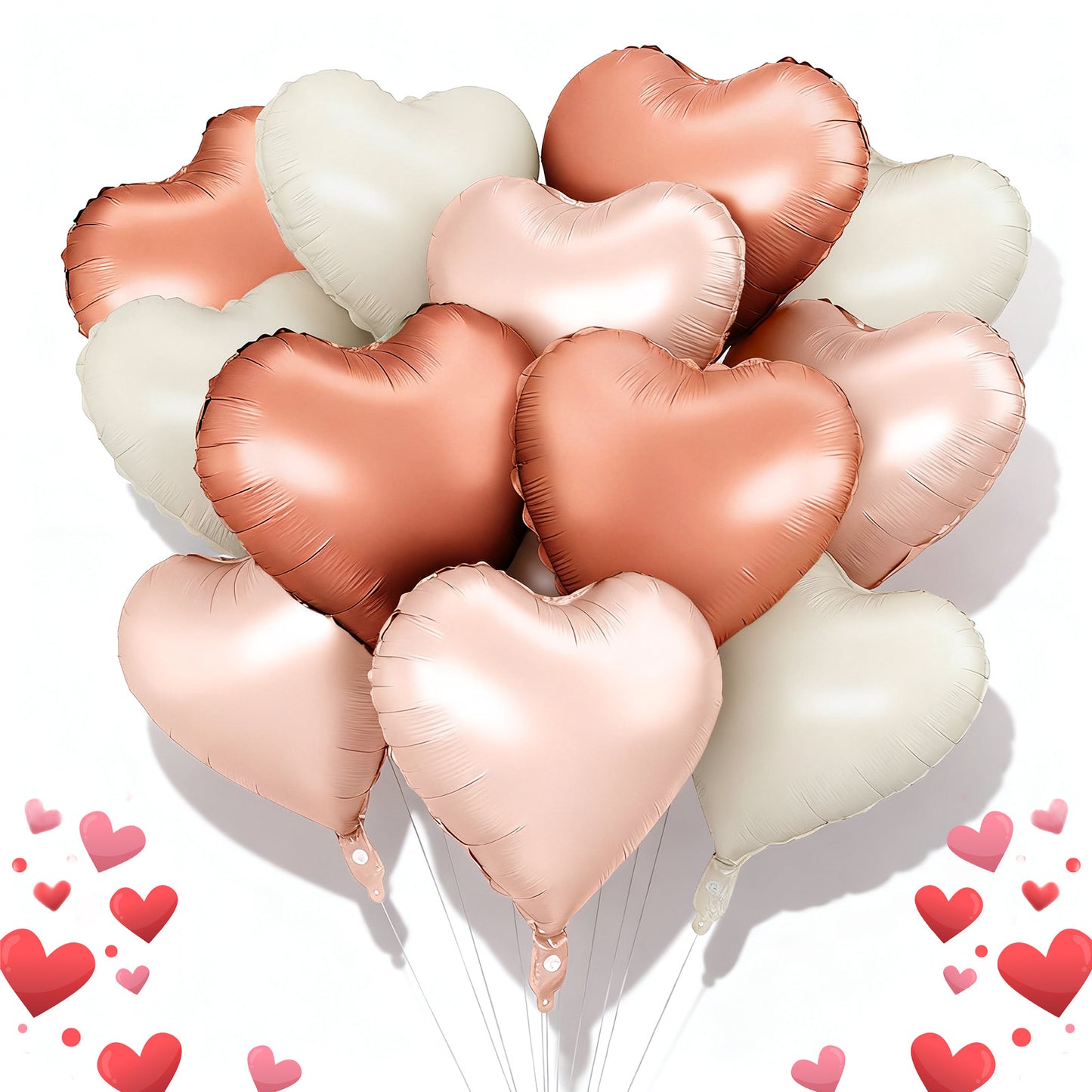 Sibba 12Pcs Cream Brown Heart Balloons, Beige Apricot Foil Heart Shaped Balloons, 17 Inch Neutral Nude Boho decorations for Birthday Baby Shower Wedding Valentine Party