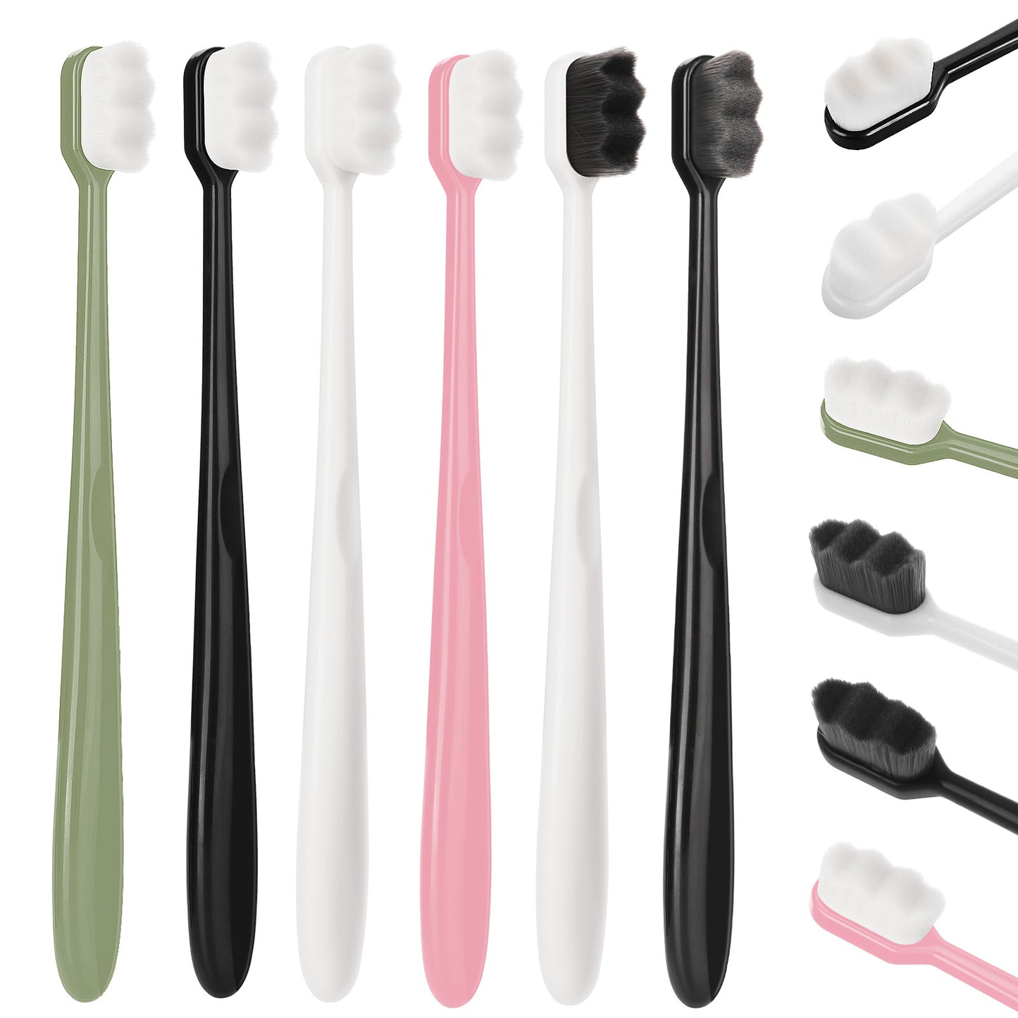 WLLHYF Extra Soft Toothbrush Micro Nano Toothbrushes Sterile Fiber Adult Toothbrush Painless Brushing for Sensitive Teeth Oral Recession Adult Kid Children (Black, White, Pink, Green, 6 Pcs)