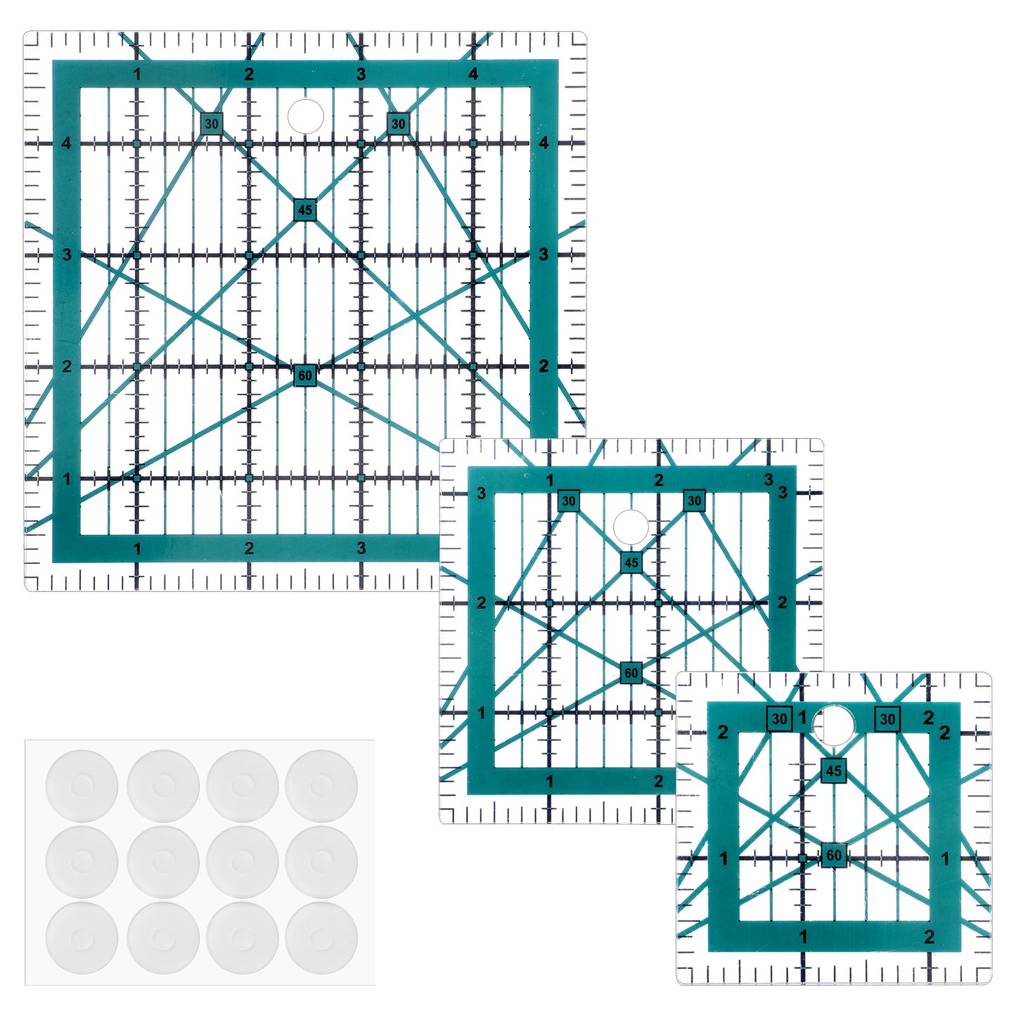 3Pcs Quilting Rulers Quilting Square Rulers Acrylic Square Ruler for Quiltings with Anti-Slip Mat Blue (2.5",3.5", 5")