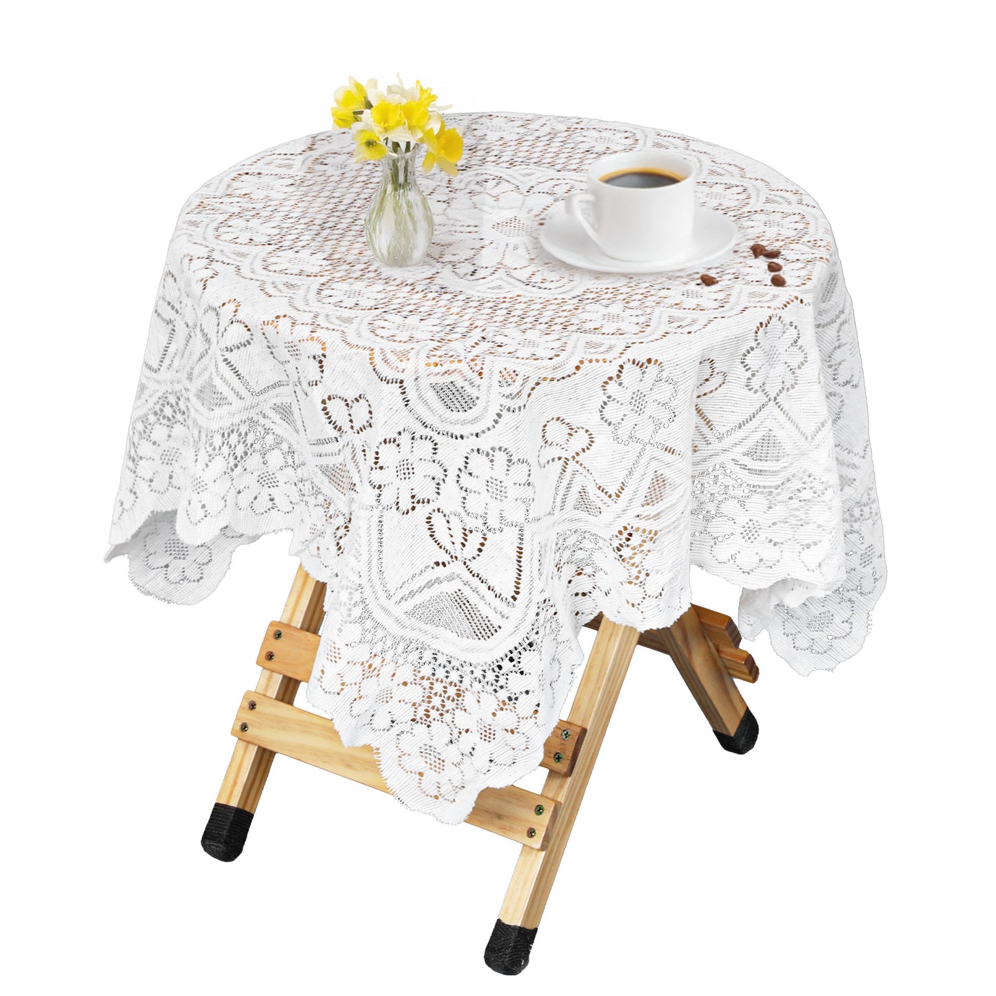 Wanmu 35'' Square Lace Tablecloth, Vintage Small White Lace-Tablecloth for Round Coffee Table Embroidered Tablecloths for Wedding Rectangle Tables Topper Furniture (35X35'')
