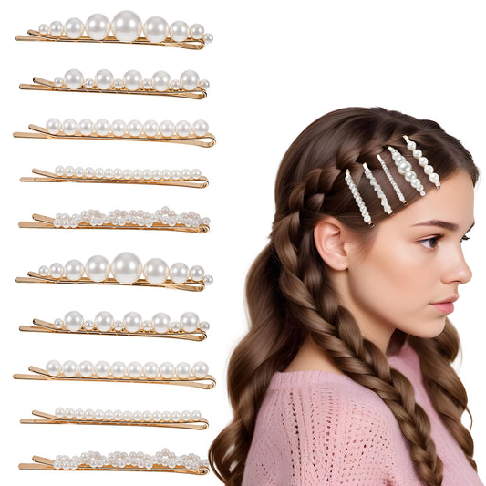 COMNICO Pearl Hair Clips, 10Pcs Elegant Pearl Bobby Pins French Pearl Hair Barrettes Bride Sweet Headwear Decorative Wedding Hair Accessories for Women and Girls