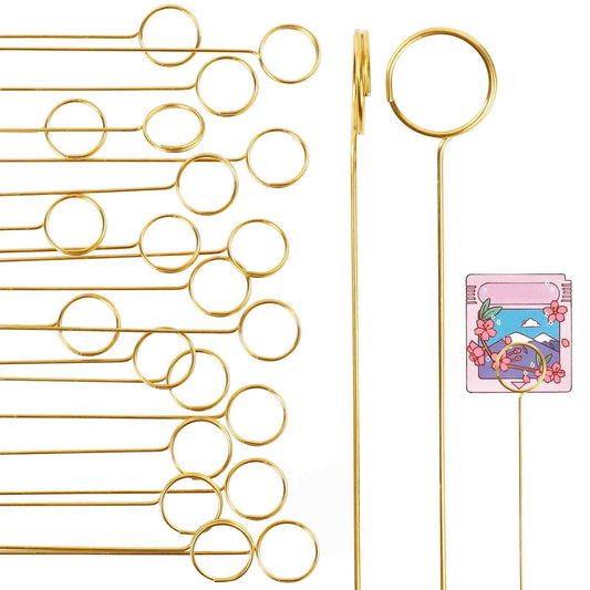 Dimeho 40 Pcs Floral Card Holder Picks, Metal Floral Picks Clip, Gold Picture Holders Sticks, Wire Floral Place Card Holder, Round Table Name Number Holder, Gift Card Holder for Wedding Party (Round)
