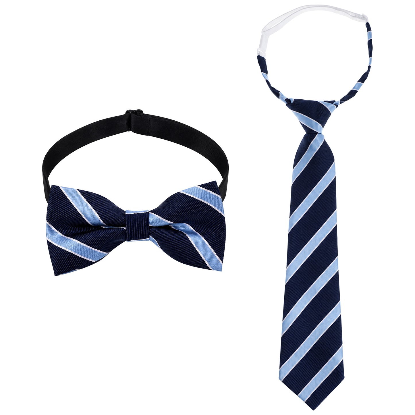 Qianyu 2Pcs Boys Pre-Tied Tie and Bow Tie Set Stripe Neckties and Bowtie