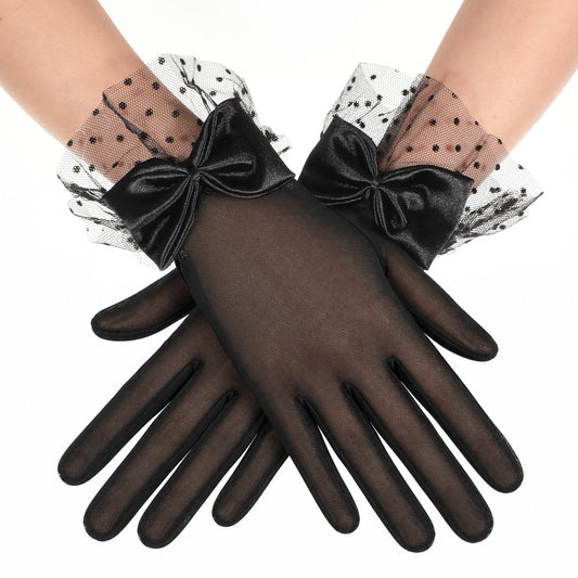 COMNICO Ladies Short Lace Gloves Elegant Mesh Cutout Fishnet Sleeves