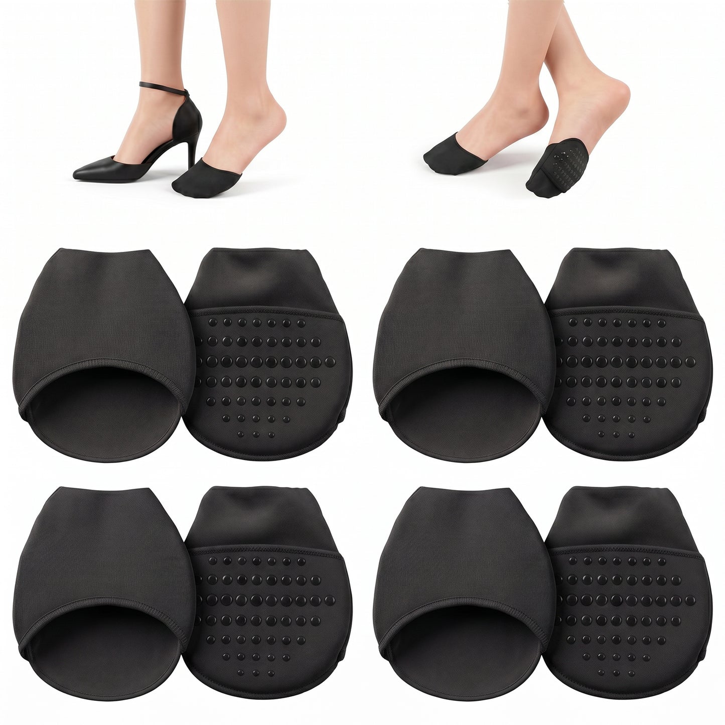 Gjinxi 4 Pairs Ball of Foot Cushion Socks Women’s Toe Cover with Padding Liner Socks Toe Topper Liner Pads Covers Forefoot Pads No Show Half Socks with Sponge Cushion for Women Non Slip