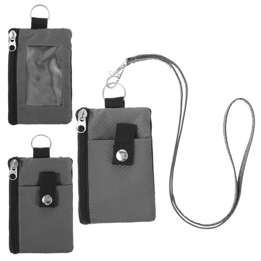 RFID Blocking Small Neck Wallet Water Resistant Zipper ID Case Pouch Travel Neck Wallet with Lanyard Keychain Badge Holder with ID Window for Women Men Boys Girls Cards Coin Daily Use (Gray)