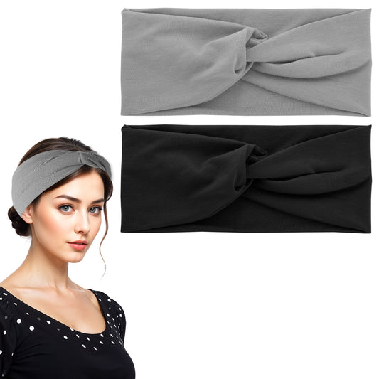 Dimeho 2 Pack Wide Headbands for Women, Extra Large Turban Headband Boho Headbands Vintage Head Wraps Knotted Cute Hair Band Accessories for Clean Face Makeup Yoga