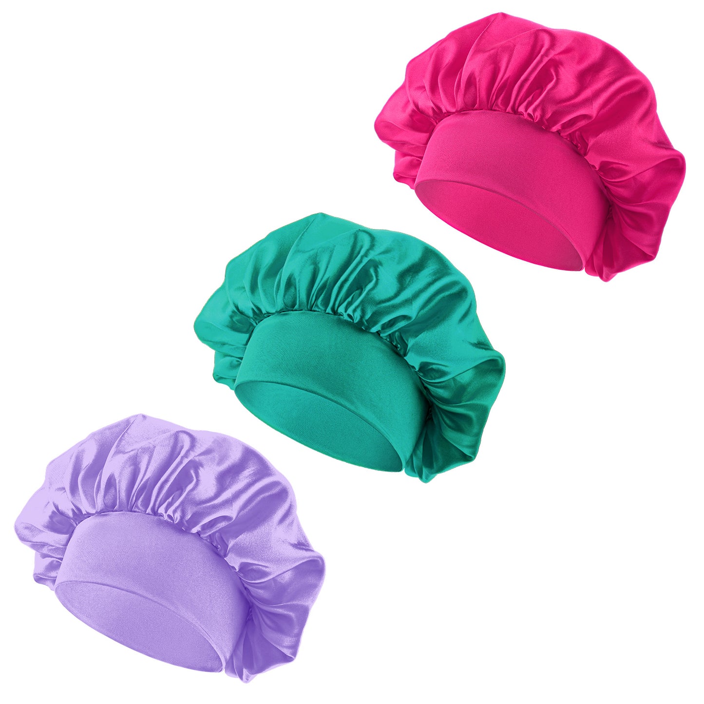 3 Pcs Satin Kid Bonnets Curly Hair Wrap Girl Silk Sleeping Hat Boy Elastic Wide Band Bonnet Sleep Cap for Natural Long Short (UK, Alpha, One Size, Rose red, Green, Purple)