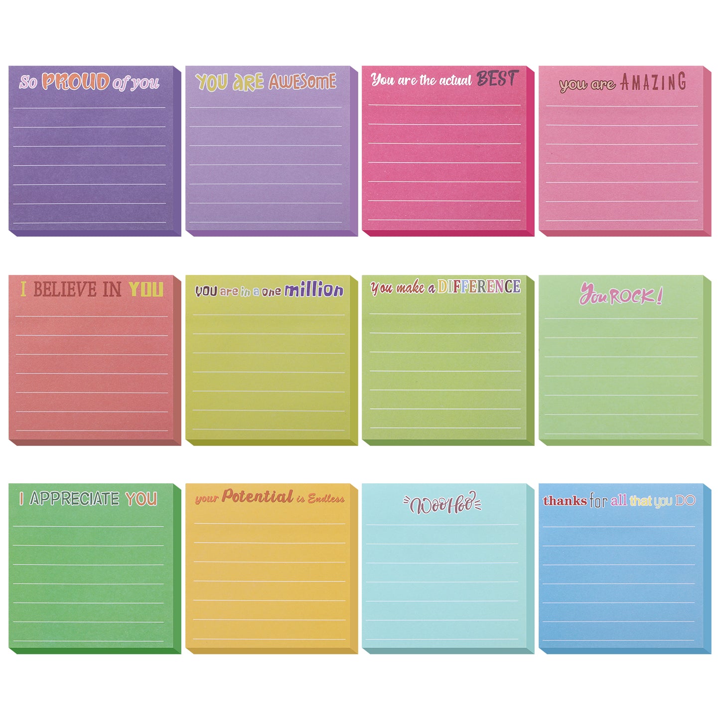 Dimeho 600Pcs Inspirational Sticky Notes with Lines, Motivational Funny Notepads for Reminder Cute Appreciation Sticky Note Gifts for Coworkers Teacher Studying Work Sticky Office Supplies, 3 x 3 Inch