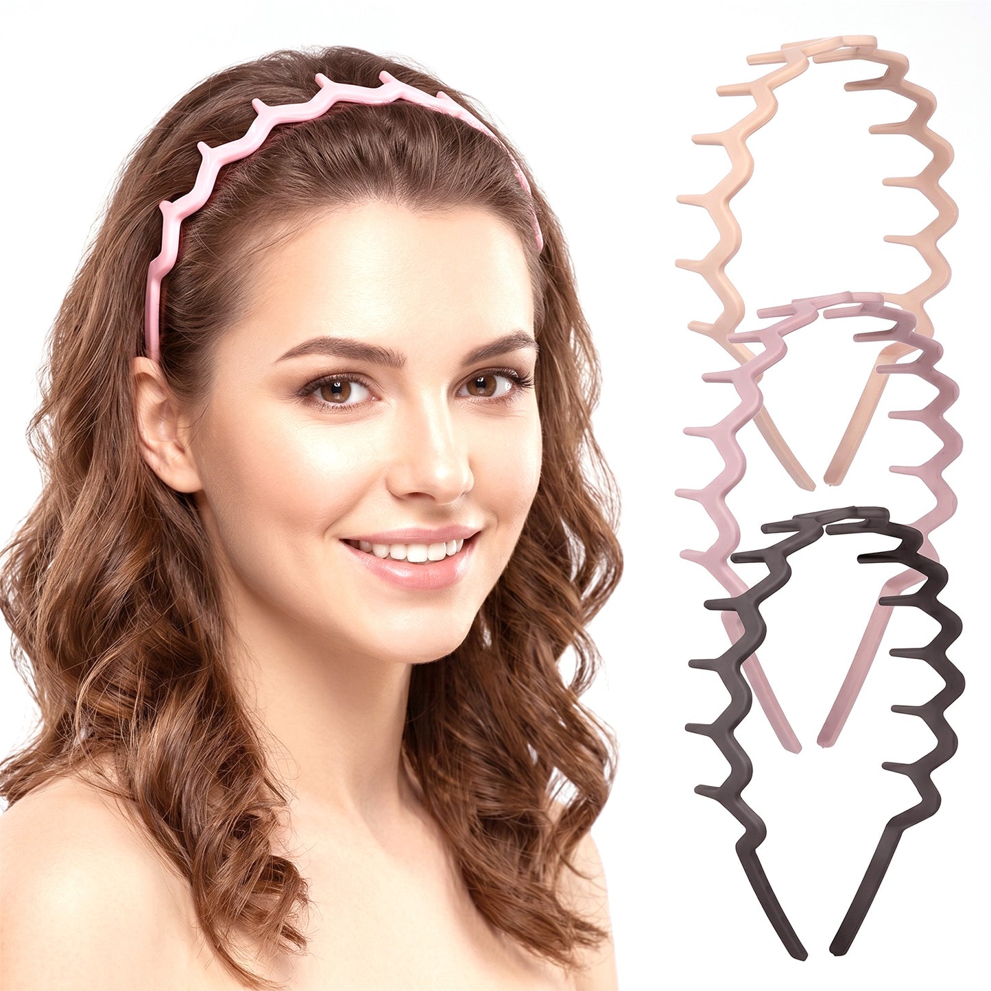 4 Pcs Zig Zag Headbands Non Slip Shark Tooth Comb Headband Classic Wavy Comb Headbands with Teeth Trendy Zigzag Claw Wavy Headband Fashion Effortless Hairband Accessory for Women Girls Men