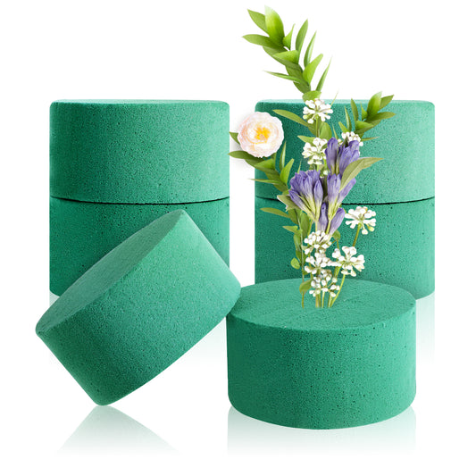 Round Floral Foam Blocks for Fresh and Artificial Flowers, 6PCS 3.15" Green Wet Dry Flower Foam Blocks Round Flower Arrangement Kit for Wedding Aisle Flowers Party Decoration Florist Supplies