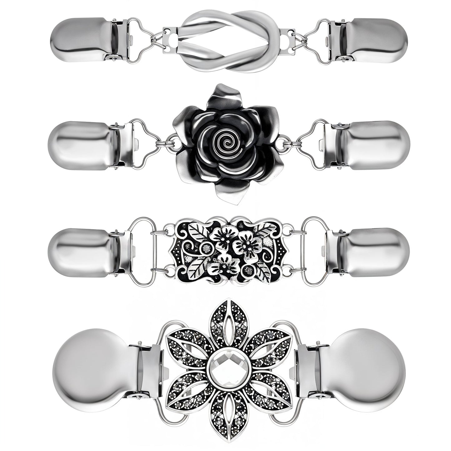 Wanmu 5Pieces Vintage Sweater Clip to Hold Sweater Together, Cloak Clasp Cardigan Clip Collar Retro Cloak Brooches and Silver Shawl Pins