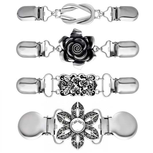 Wanmu 5Pieces Vintage Sweater Clip to Hold Sweater Together, Cloak Clasp Cardigan Clip Collar Retro Cloak Brooches and Silver Shawl Pins