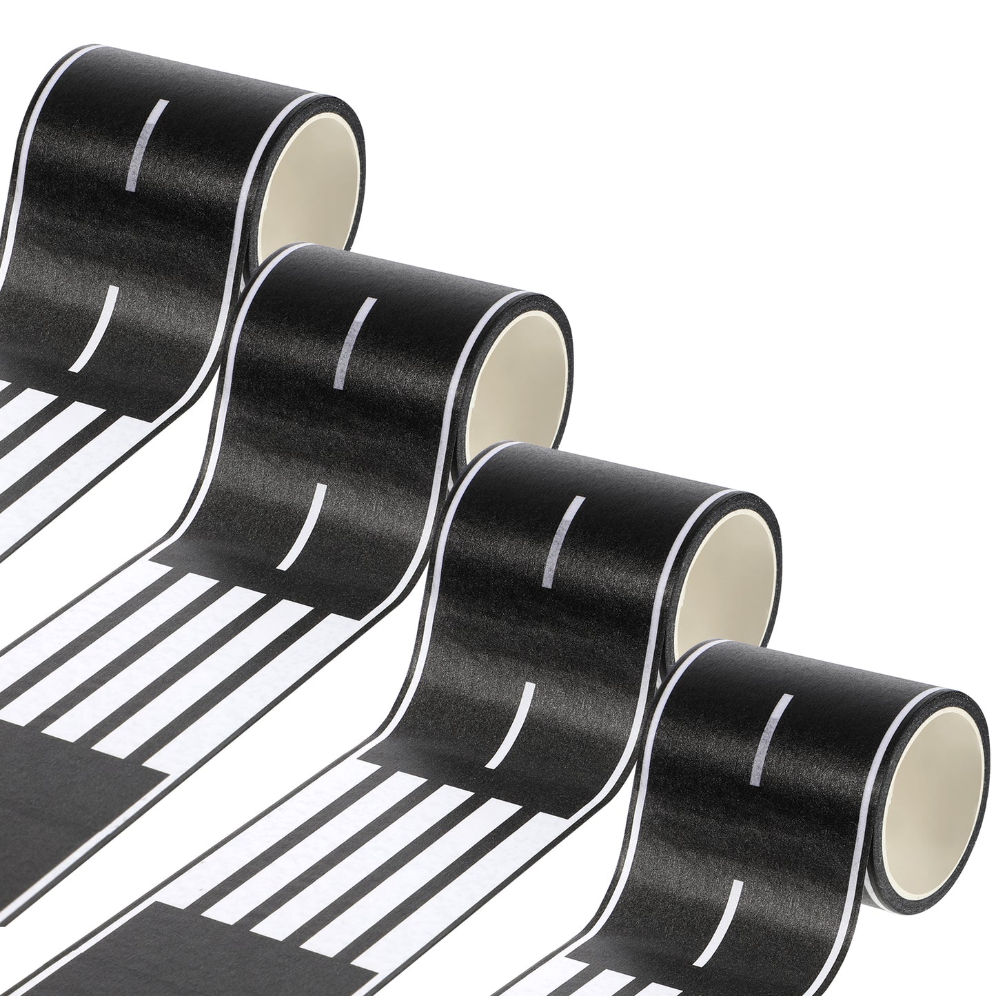 Qianyu 4 Rolls Road Tape Residue Free Road Car Track Tape Toy Cars Flat Surfaces Sticks Black Racing Decoration for Kids Birthday Party