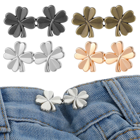 Wanmu 4 Sets Pant Waist Tightener, Adjustable Waist Buckle No Sew Detachable Clips Reusable Waist Cincher Clip for Loose Jeans, Pants, Skirts
