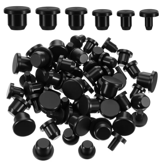 Wanmu 60 Pcs Silicone Rubber Hole Plug, 6 Sizes Round High Temp T-Type Button Hole Plugs, Waterproof Stopper in Tube End Cap Cover for Powder Coating Sealing Pipe Test Tube Bottles Pipes (Black)