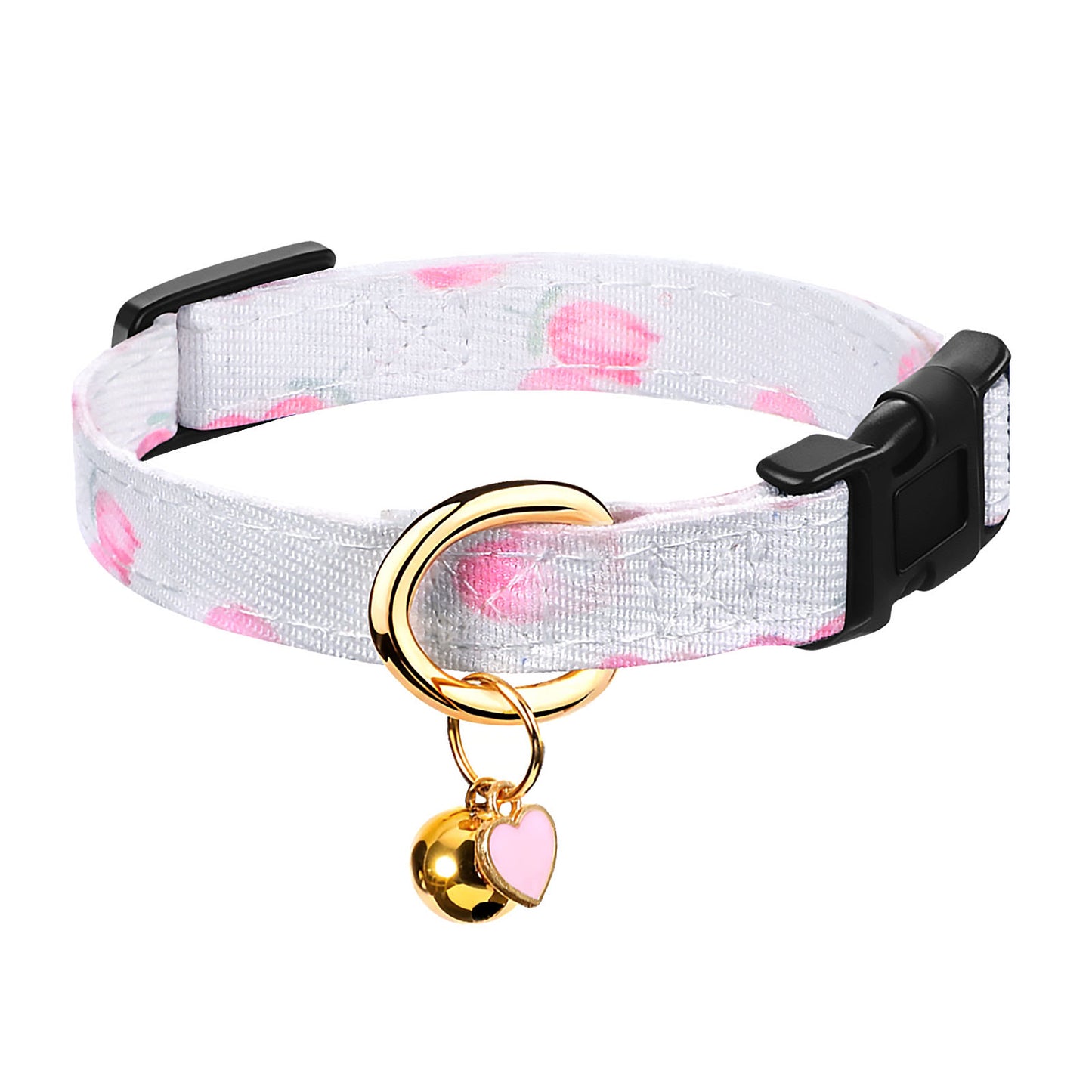 Wanmu Small Dog Collars for Female Dogs, Cotton Handmade Pink Girly Puppy Collar - White&Pink Love Heart with Pendant, Neck 9-13in