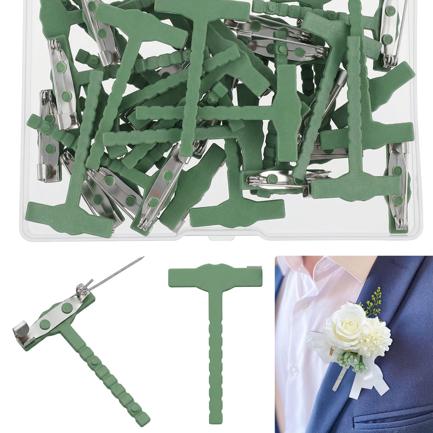 FNANJWQ 25Pcs Boutonniere Pins for Men, T Pins Corsage Supplies Small Safety Pin Brooch, Practical Boutonniere Supplies for Bridegroom Wedding Festival Making a Corsage