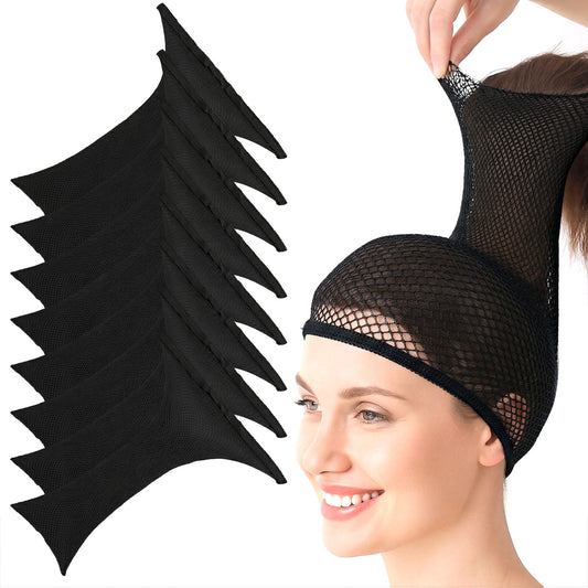 Sibba 8 Pcs Wig Cap Set, Elastic Large Mesh Hair Net for Wigs Women, Stretchable Non Slip Comfortable Nylon Hairnet for Long Thick Hair Halloween Cosplay, Black