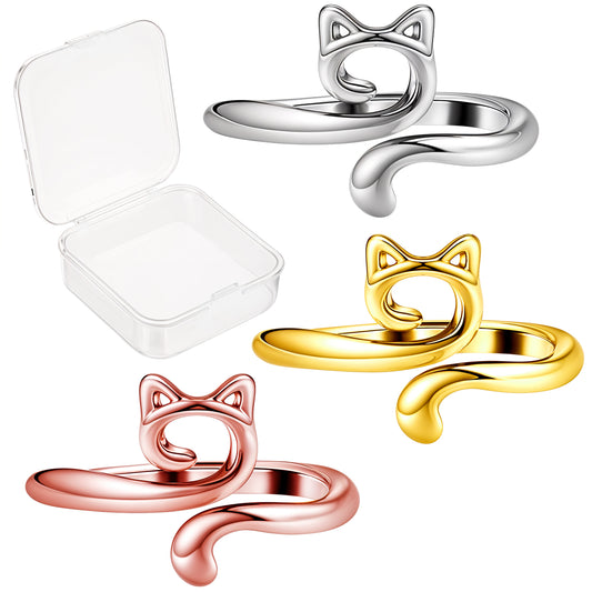 Dimeho 3 Pack Adjustable Knitting Rings Crochet Yarn Guide Holder Cute Cat Finger Loop Wide Open Weaving Hook Braided Thimble Knit Accessories for DIY Craft Sweater Scarf Handicrafts
