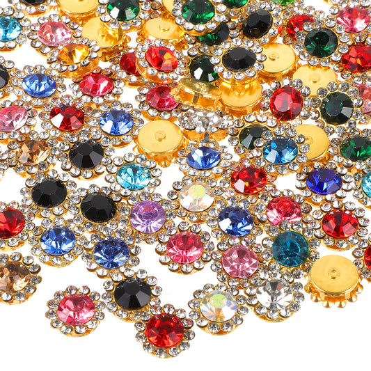 COMNICO Sew on Rhinestones,100Pcs Sewing Flower Claw Rhinestones Crystals Glass Gold Base Crystals Stones Beads Trim for Clothes Shoes Earring Belt Crafts Sewing Accessories