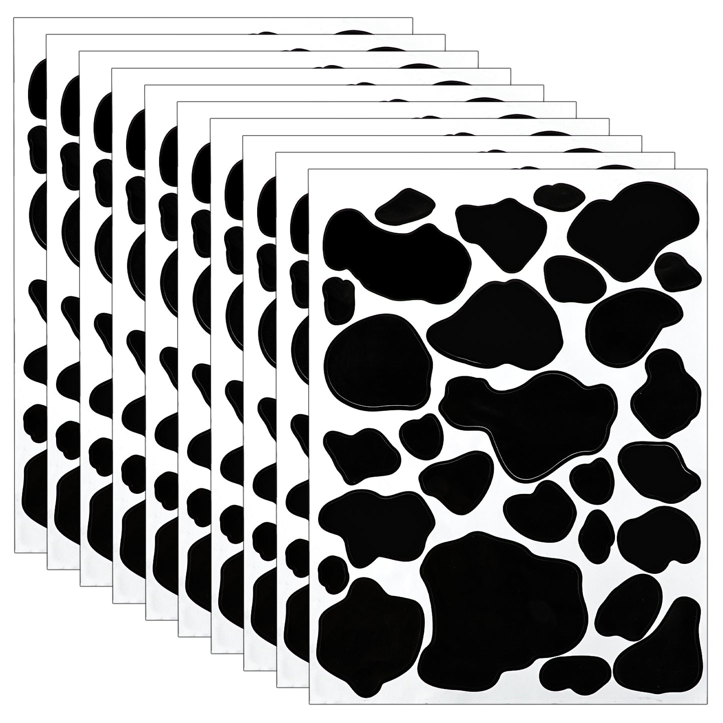 COMNICO 280pcs Cow Print Stickers, Self-Adhesive Black Vinyl Peel and Stick Wall Decals Removable Art Aesthetic Decal Cars Cups Decoration for Bedroom Living Room Nursery Playroom(10 Sheets)