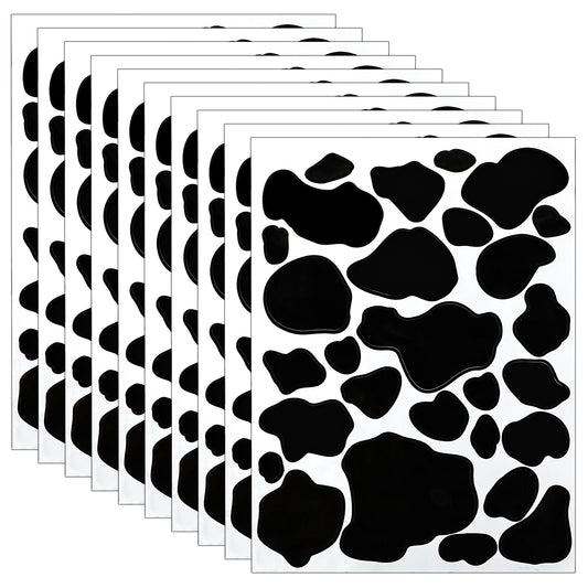 COMNICO 280pcs Cow Print Stickers, Self-Adhesive Black Vinyl Peel and Stick Wall Decals Removable Art Aesthetic Decal Cars Cups Decoration for Bedroom Living Room Nursery Playroom(10 Sheets)