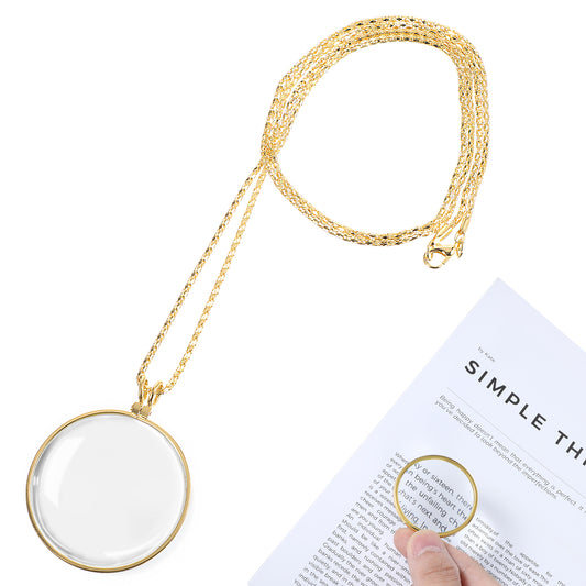 COMNICO Magnifying Glass Necklace Monocle, 1Pcs 5X Necklace Magnifier Glass Portable Reading Monical Eyepiece Pendant Alloy Chain for Kids Youth and the Elderly Reading Books Newspapers(gold)