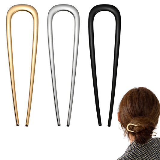 3Pcs French Hair Pins Metal U Shaped Hair Fork Twist Buns Elegant Accessories Designed Secure Comfortable Fit for Women Thin Thick Styling Sticks