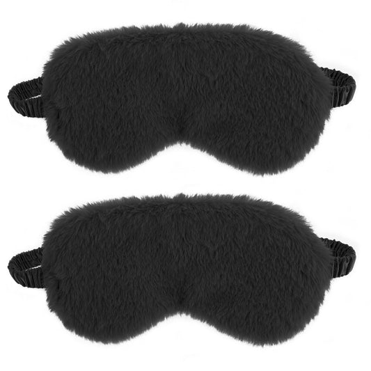 2 Pcs Plush Eye Mask Soft Sleeping Blindfold Eye Cover Comfortable Furry Faux Fur Sleeping Mask Satin Nap Night Eyeshade Cover for Women Men Gift (Black)
