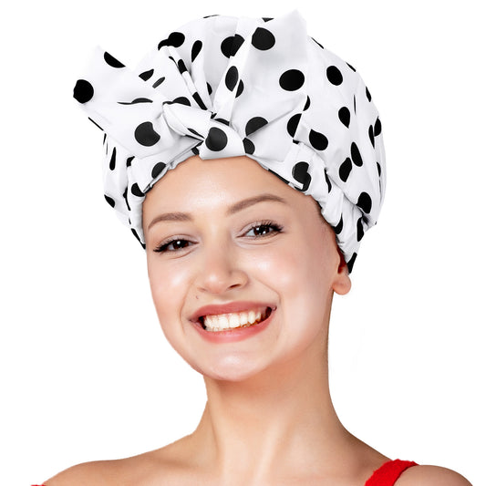 Shower Caps Luxury Non-Slip Shower Caps for Women Reusable Waterproof Hair Cap for Shower with Adjustable Bowknot Hair Bath Cap Elastic Band Bowknot Bath Cap Bath Hair Hat for Women Men