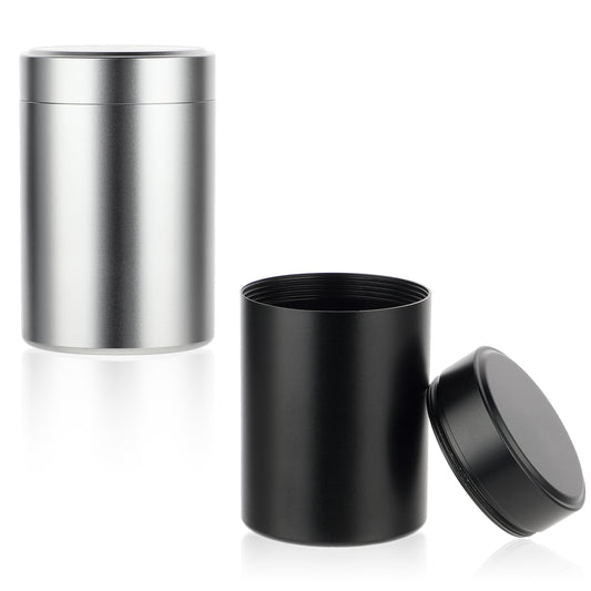 COMNICO 2pcs Portable Metal Pill Organizer, Round Daily Pill Box Holder Pocket Small Pill Case Medicine Organizer Vitamin Bottle Containers for Traveling Outdoor Fish Oils Supplements (Black+Silver)