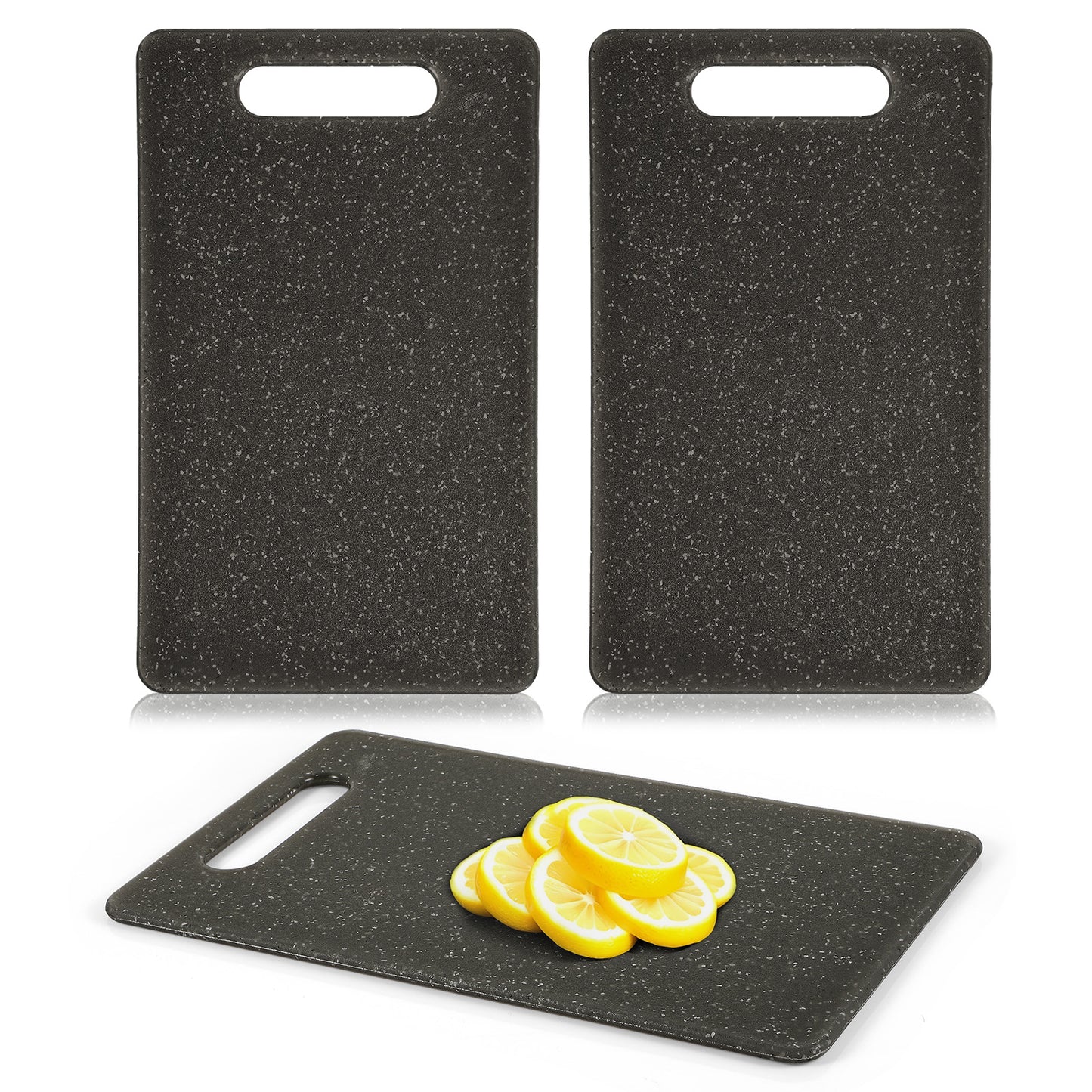 2Pcs Small Cutting Board for Kitchen Mini Lightweight PP Plastic Cutting Mats Set Dishwasher Safe Granite Color for Camping Fruits Vegetables Easy Grip Chopping Meat Cheese Serving Tray with Handle