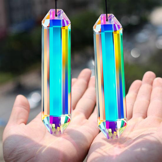 2pcs 5" Large Suncatchers Crystal Prisms Hanging Sun Catcher with Glass Prism Rectangle Colored Hexagon Rainbow Maker for Windows Room Office Chandelier Garden Fantasy Aesthetic Home Decor DIY Craft