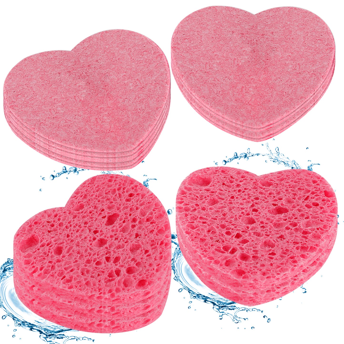 Sibba Compressed Facial Sponges, 20 Pieces Heart Cellulose Facial Sponges, Face Exfoliator Cleansing Sponge, Natural Cosmetic Spa Sponges for Facial Cleansing, Massage, Pore Exfoliating, Mask, Makeup
