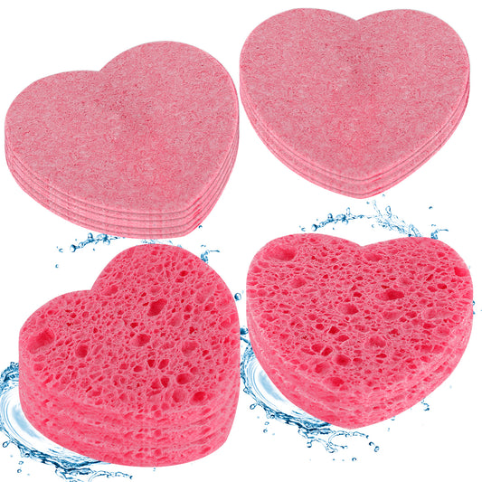 Sibba Compressed Facial Sponges, 20 Pieces Heart Cellulose Facial Sponges, Face Exfoliator Cleansing Sponge, Natural Cosmetic Spa Sponges for Facial Cleansing, Massage, Pore Exfoliating, Mask, Makeup