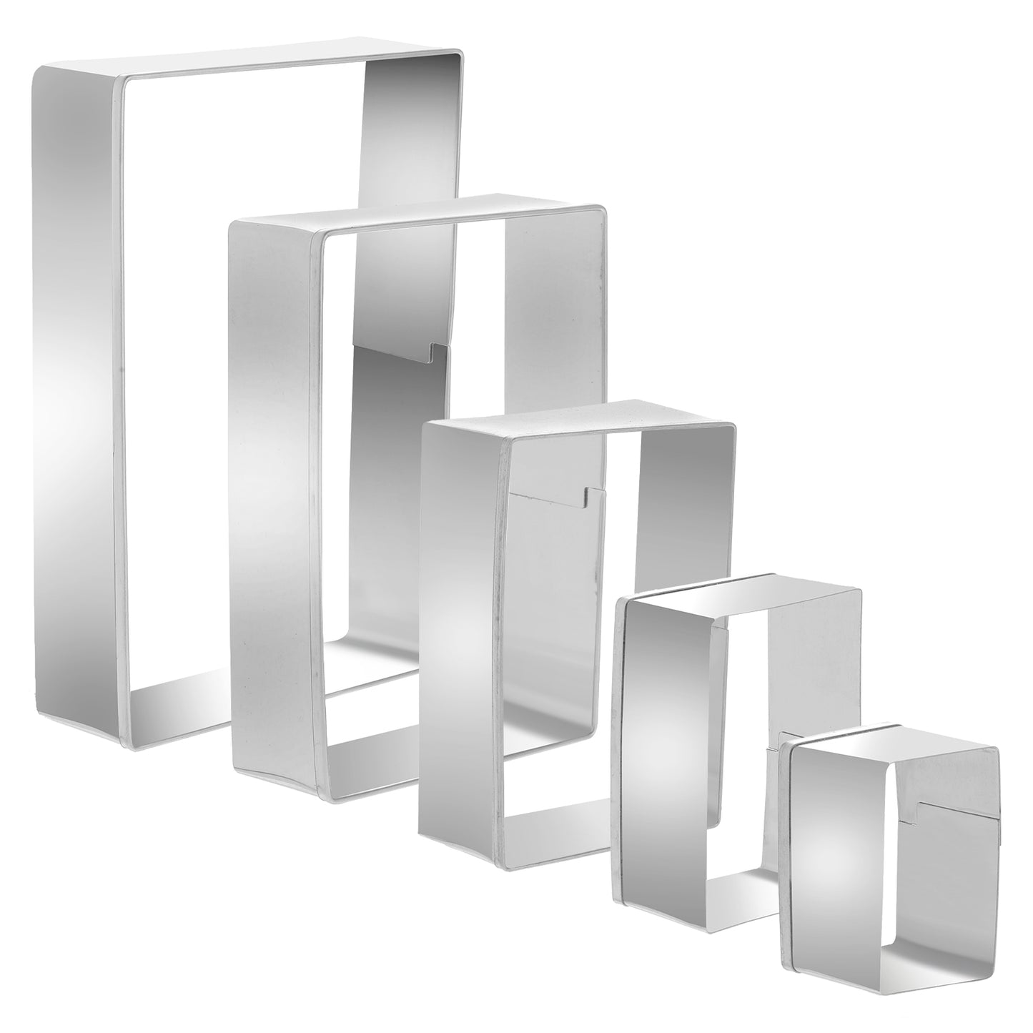 5Pcs Rectangle Cookie Cutter Stainless Steel Rectangle Biscuit Molds Geometric Frame Plaque Shapes Biscuit Molds Square Pastry Fondant Cake Set Assorted Sizes 0.98 Inch Depth for Baking