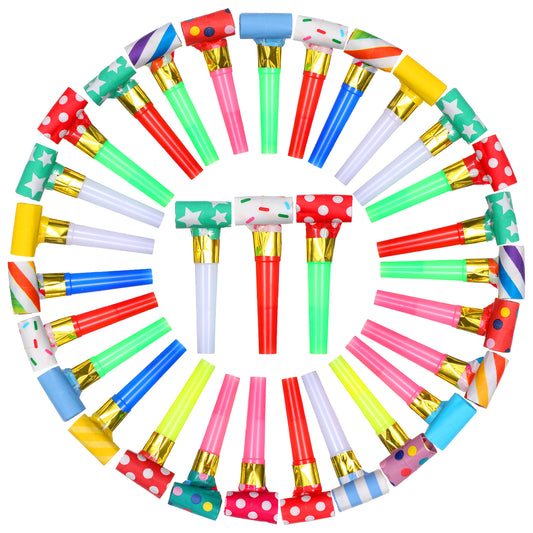 Sibba 30Pcs Party Blowers, Colorful Whistles Party Foil Blowouts Horns for Birthday Parties Cheer Team Favors Wedding Christmas, New Year Graduation, Automatic Roll