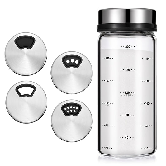 Wanmu Salt Pepper Shakers, Moisture Resistant Glass Seasoning Bottles with Adjustable Pour Holes, Spice Jars Container for Kitchen Home Restaurant BBQ Camping Farmhouse Kitchen Accessories- 7oz