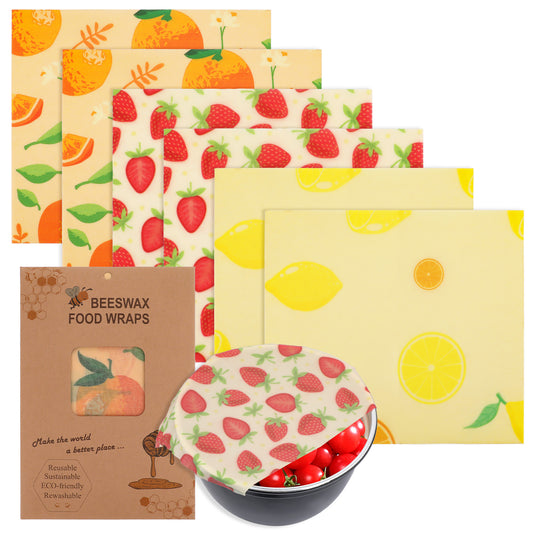 Reusable Beeswax Wrap 6Pcs Beeswax Wraps for Food Eco-Friendly Beeswax Food Wraps Bread Sandwich Wrapper Organic Sustainable Zero Waste Reusable Plastic-Free Food Storage Wraps