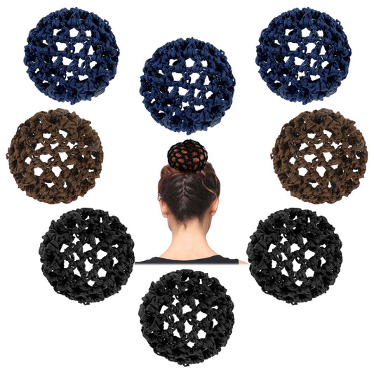 8 Pcs Ballet Hair Bun Covers Invisible Knit Hair Net Handmade Crochet Bun Cover Elastic Mesh Hair Bun Holders Scrunchies Maker Cover Hair Accessories Skating Snoods for Women Girls Dance