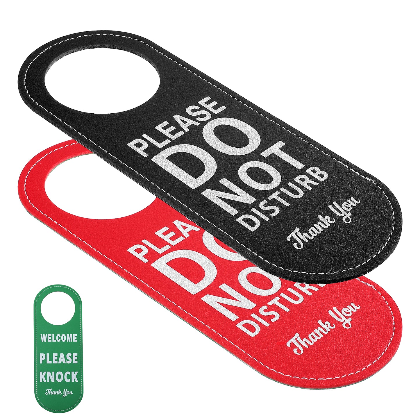 2 Pcs Please Do Not Disturb Sign PU Leather Double Sided Do Not Disturb Door Hanger Sign Please Knock Signs Door Knob Privacy Signs for Office Dorm Online Class Video and Meeting Session