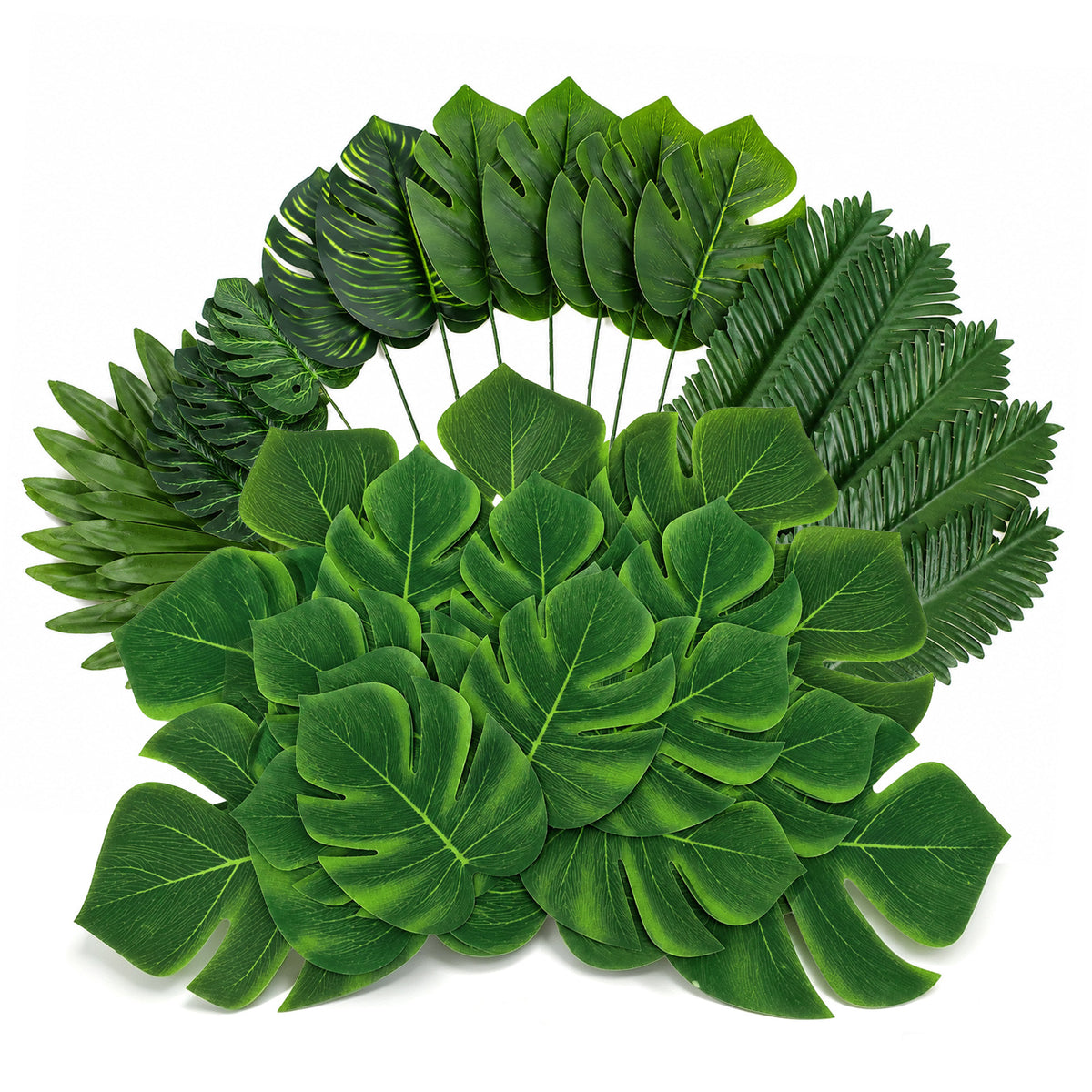 50 Pcs 7 Kinds Artificial Tropical Leaf Tropical Party Decorations