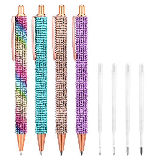 Sparkle Pens Bling Diamond Art Pen Sparkly Dot Rhinestone Decorative Beadable Glitter Bead Accessories for Women 4 PCS Writing Jeweled Ballpoint Set Diamond-Shaped Pointed Picture Kits