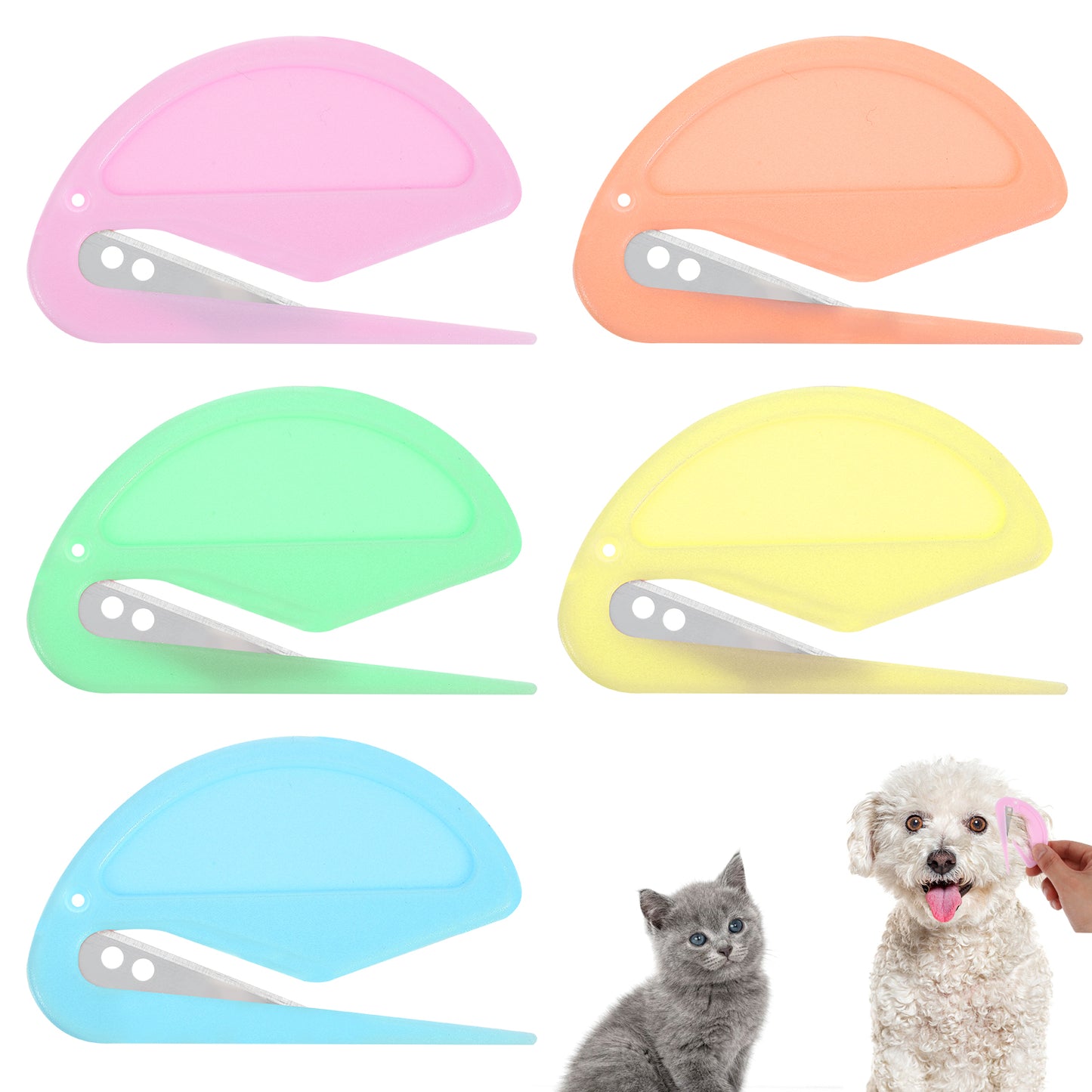 5 Pcs Pet Knotting Comb Hair Knot Remover for Dogs and Cats Pet Dematting Comb Letter Opener Pet Hair Cutter Open Knot Comb Grooming Tool for Removing Tangled(Pink, Green, Blue, Purple, Yellow)