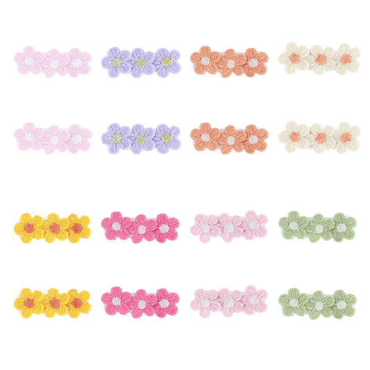 Dimeho 16 Pcs Daisy Flowers Hair Clips, Floral Fabric Snap Clips Hair Barrettes Blossom Hair Pins Fully Lined Flower Embroidery Hair Clips Non Slip Handmade Hair Accessories for Women